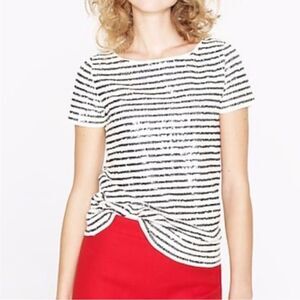 J. Crew Ivory and Black Sequin Stripe Embellished T-shirt, Size XS
